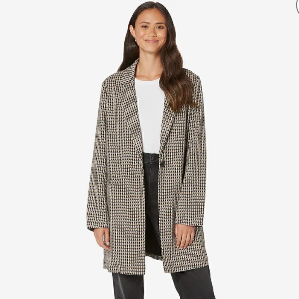 Sanctuary Polyester One-Button Blazer Jacket Carly Coat(Saddle Houndstoo…